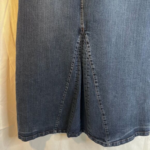 Christopher & Banks Stretch Denim Skirt Dark Wash Aline Maxi Size 6 Boho - Picture 9 of 10